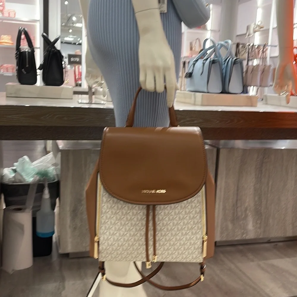 Michael Kors Phoebe 35F2G8PB2B Flap Drawstring Backpack Vanilla Signature